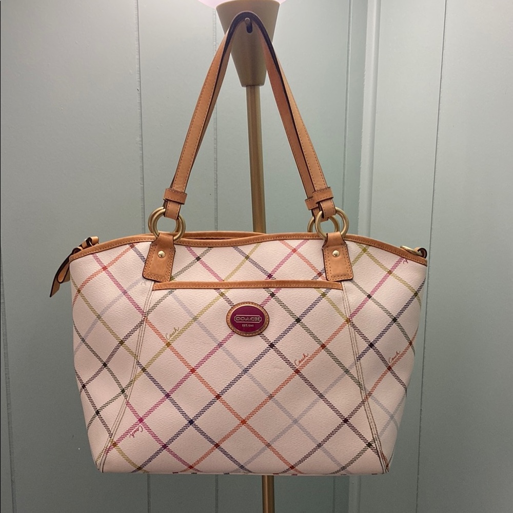 Coach Peyton Plaid Tattersall Shoulder Bag